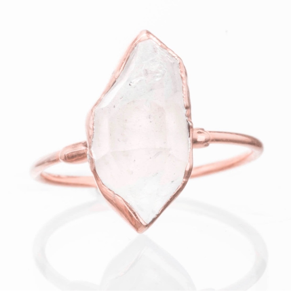 Rose Gold Filled Raw Herkimer Diamond Crystal Ring for Women • size 8